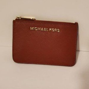 Michael Kors Saffiano Leather Jet Set Top Zip Coin Pouch with ID Holder